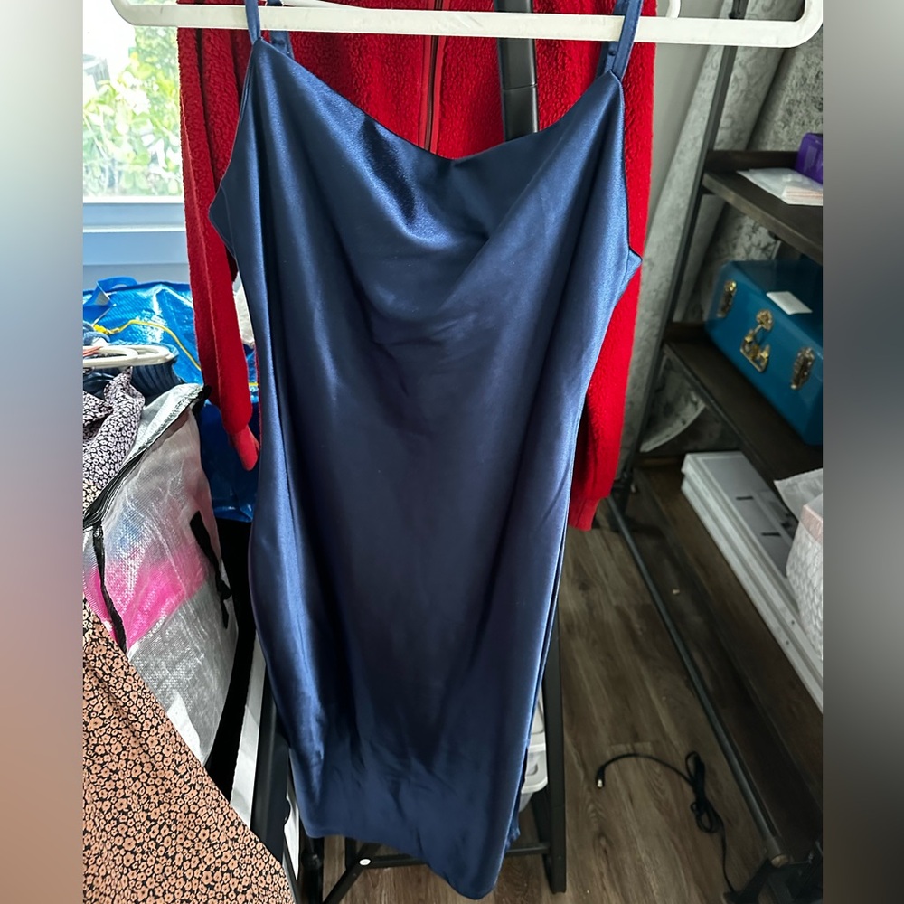 Elegant Blue Satin Slip Dress